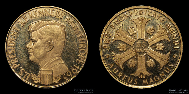 Alemania. 2.5 ducados 1963. Kennedy visita Europa. Oro 980; 26mm; 7.80g. A: U.S....