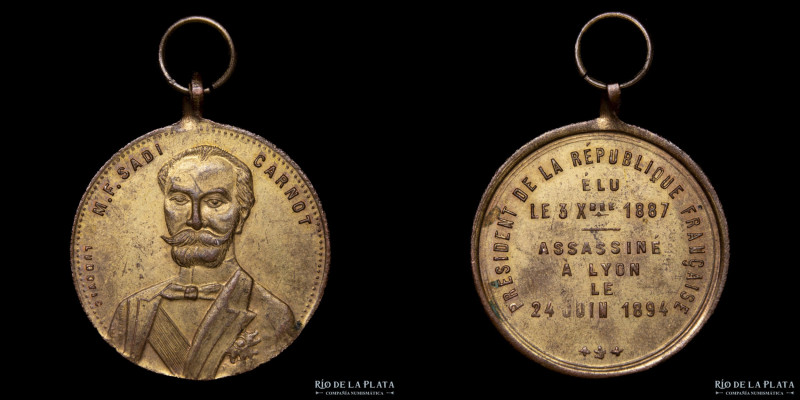 Francia. 1894. Asesinato del Presidente Sadi Carnot. Metal dorado; 28mm; 7.79g. ...