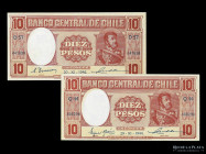 Chile. 2 x 10 Pesos 1944-46. Pick 103