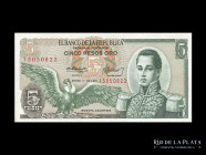 Colombia. 5 Pesos Oro 1973 con hilo. Pick 406d