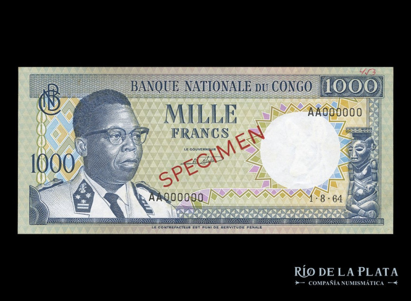 Congo (República Democrática) Specimen 1.000 Francs 1964. Pick 8s (UNC)

Estim...