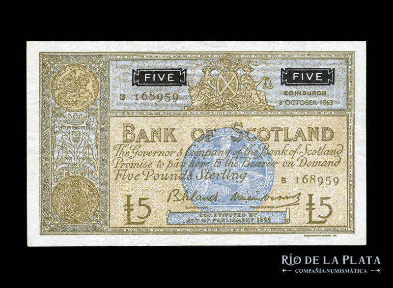 Escocia. Bank of Scotland. 5 Pounds 1963. Pick 106a (XF+)

Estimate: USD 40 - ...