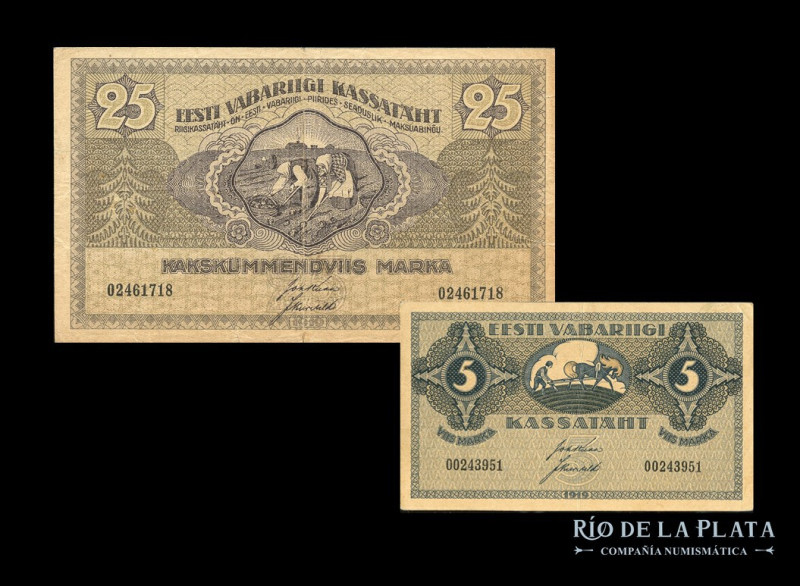 Estonia. 5 y 25 Marka 1919. Pick 45a y 47b (VF-XF)

Estimate: USD 50 - 100