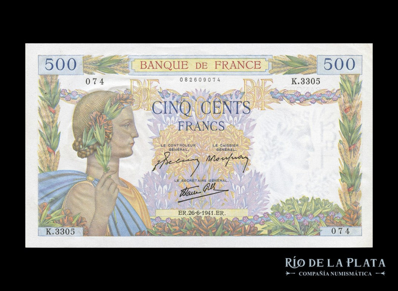 Francia. Banque de France. 500 Francs 1941 ER (26/06/1941). Pick 95b (AU)

Est...