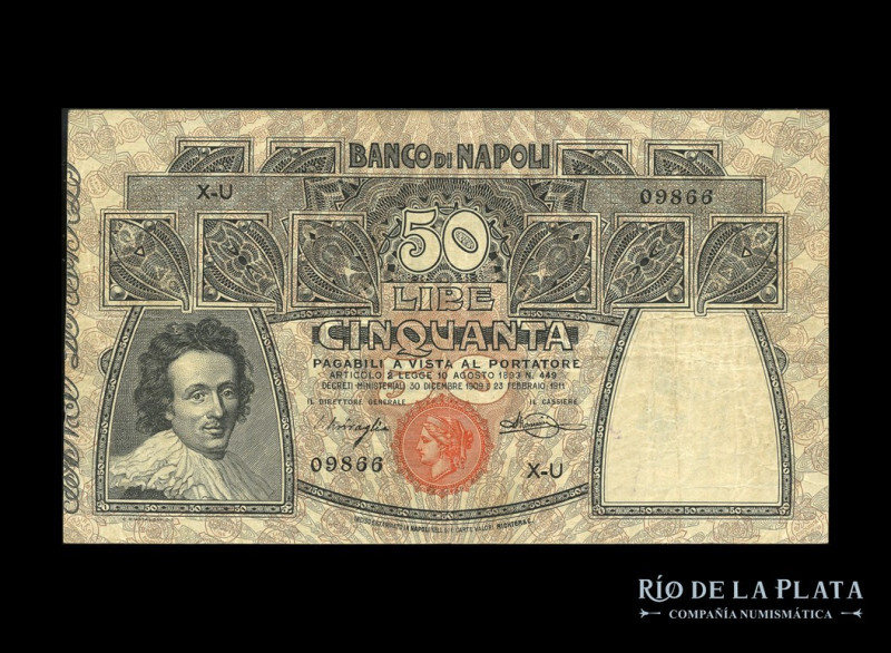 Italia. Banca di Napoli. 50 Lire 1911. Pick S856 (VF+)

Estimate: USD 200 - 25...