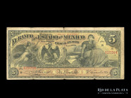 Mexico. Banco del Estado. 5 Pesos 1909. Pick S329c