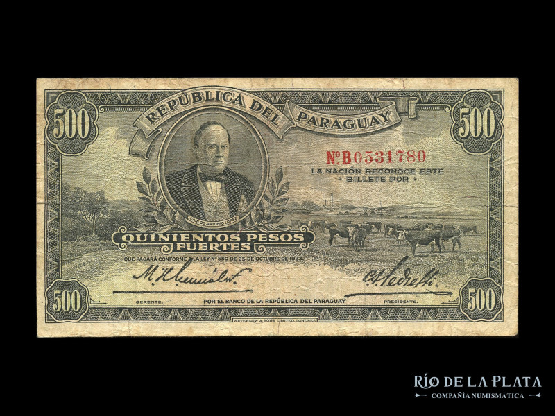 Paraguay. Banco de la República del Paraguay. 500 Pesos Fuertes ND1936 (L1923). ...