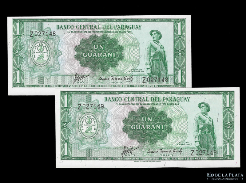 Paraguay. Banco Central del Paraguay. 2 x 1 Guarani ND1963 Reposiciones correlat...