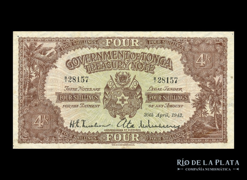 Tonga (Government of Tonga) 4 Shillings 1942. Pick 9a (VF) 

Estimate: USD 50 ...