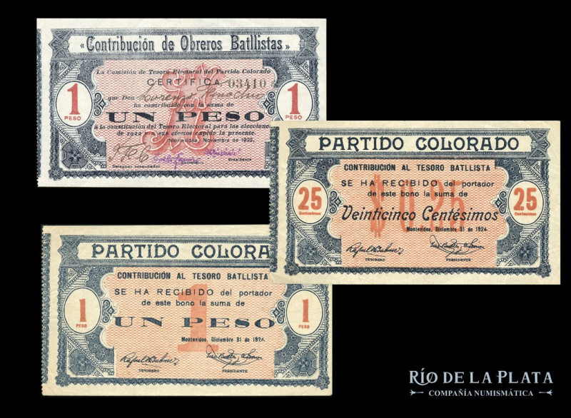 Uruguay. Partido Colorado. Lote x 3 Bonos. Partido Colorado y Contribución de Ob...