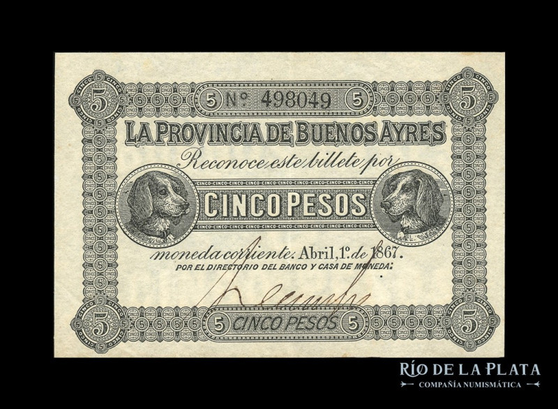 Argentina. La Provincia de Buenos Aires, Banco y Casa de Moneda. 5 Pesos Moneda ...