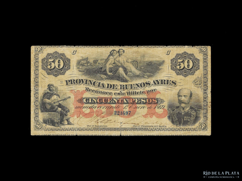 Argentina. La Provincia de Buenos Aires. 20 Pesos Moneda Corriente 1869 (Gral La...