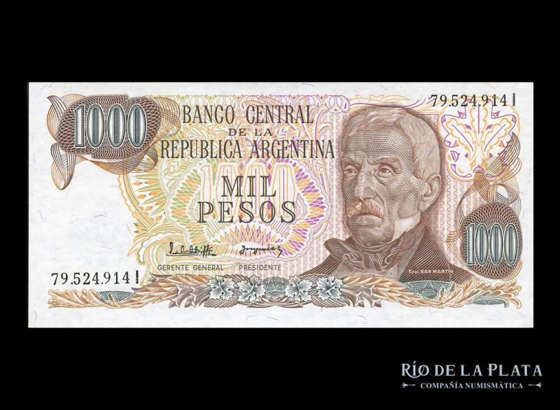 Argentina. Pesos Ley 18.188. 1.000 Pesos 1983 serie I, tirada muy corta. Firma: ...