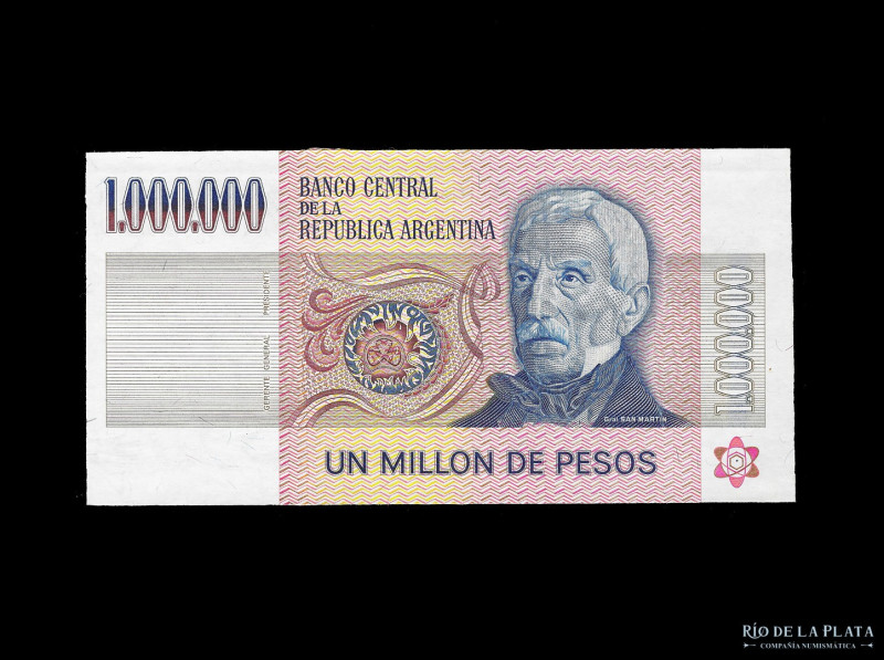 Argentina. Pesos Ley 18.188. Muestra 1 Millón de Pesos 1981 con reverso Represa ...