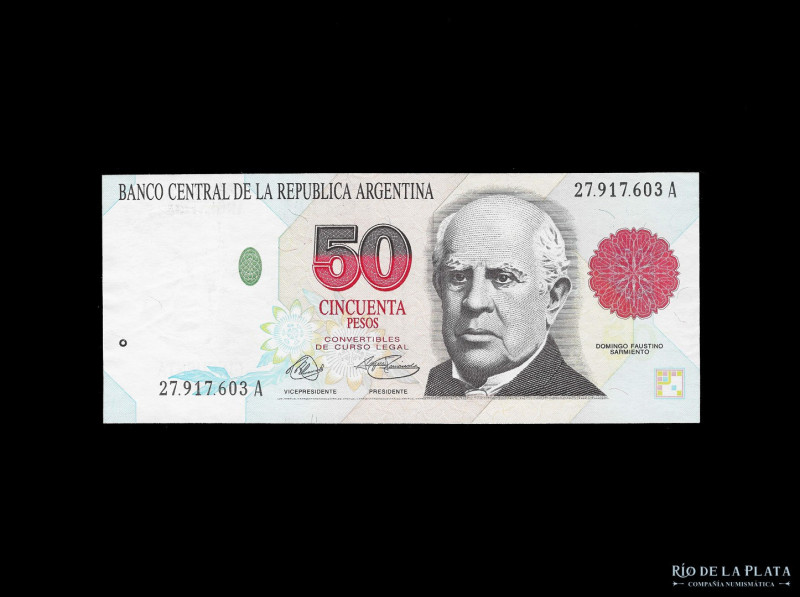 Argentina. Pesos Convertibles. 50 Pesos 1992, serie A, 1° Diseño. Firmas: Murolo...