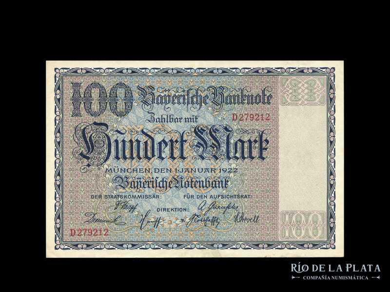 Alemania. Bayerische Bank. 100 Mark 1922. Pick S923 (XF)

Estimate: USD 15 - 3...