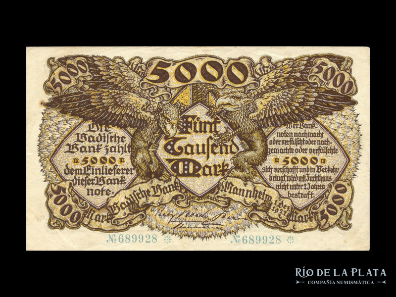 Alemania. Bayerische Bank. 5.000 Mark 1922. Pick S909 (VF+)

Estimate: USD 15 ...