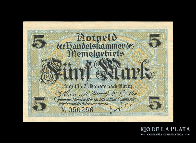 Memel. Notgeld 5 Mark 1922. Pick 4a (UNC)

Estimate: USD 25 - 50