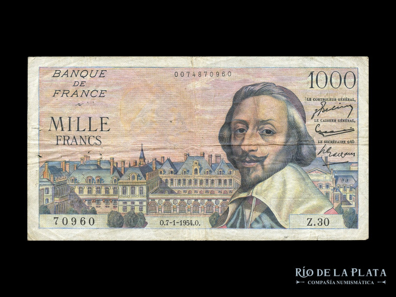Francia. Banque de France. 1.000 Francs 1954. Pick 134a (F+) 

Estimate: USD 1...