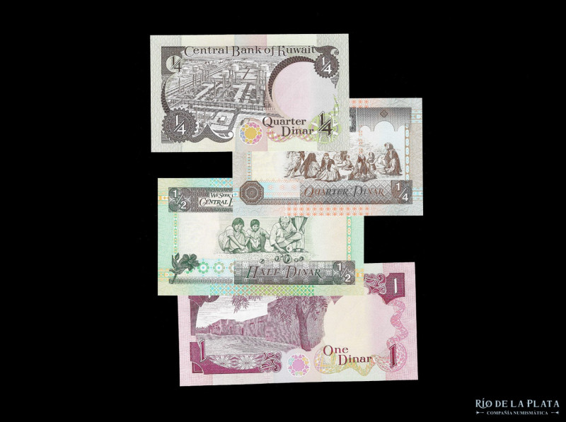 Kuwait. Lote x 4. 1/4 (x2), 1/2 y 1 Dinar 1980-1994. Incluye Pick 11d y 13d, Pic...