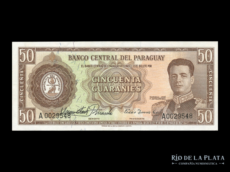 Paraguay. Banco Central del Paraguay. 50 Guaranies ND1963. Firmas grandes: Stark...