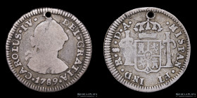 Santiago. Carlos IV. 1/2 Real 1789 DA. Transicional. KM 35