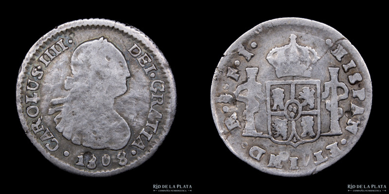 Santiago. Carlos IV (1789-1808) 1/2 Real 1808 FJ. Plata 896; 17.5mm; 1.57g. Cant...