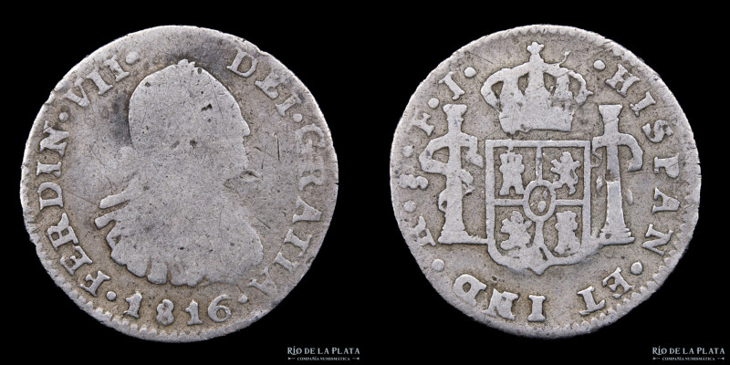 Santiago. Fernando VII (1808-1833). 1/2 Real 1816 FJ. Plata 896; 16mm; 1.55g. Bu...