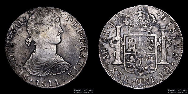 Lima. Fernando VII (1808-1833) 8 Reales 1811 JP Busto Indígena imaginario. Plata...