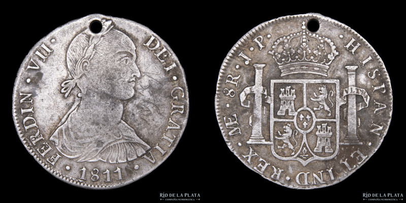 Lima. Fernando VII (1808-1833) 8 Reales 1811 JP. Busto oficial. Primer año. Plat...