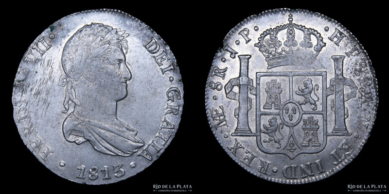 Lima. Fernando VII (1808-1833) 8 Reales 1813 JP. Plata 896; 38.0mm; 26.69g. KM11...