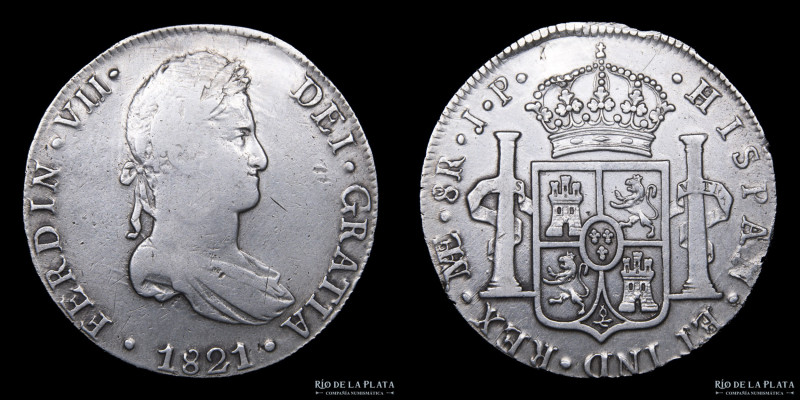 Lima. Fernando VII (1808-1833) 8 Reales 1821 JP. Plata 896; 38.5mm; 27.05g. KM11...