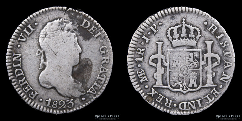 Lima. Fernando VII (1808-1833) 1 Real 1823 JP. Plata 896; 21mm; 3.51g. KM114.1 (...