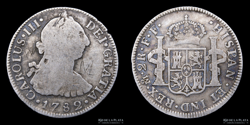 México. Carlos III (1759-1788) 2 Reales 1782 FF. Plata 903; 28.0mm; 6.41g. KM88....