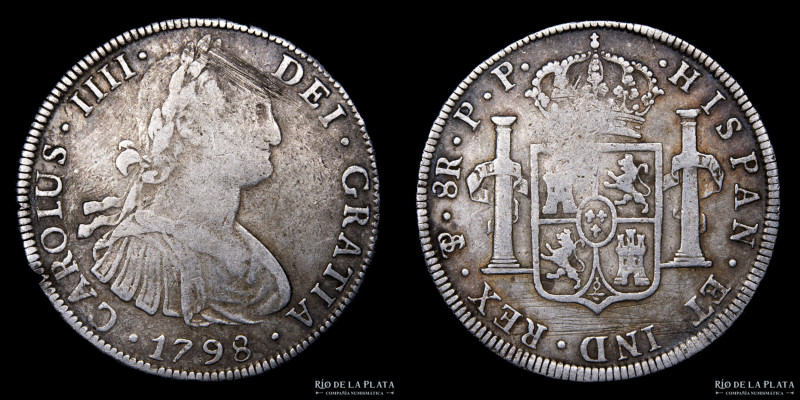 Potosi. Carlos IV (1789-1808) 8 Reales 1798 PP (Pedro Mazondo, Pedro Albizu); Pl...