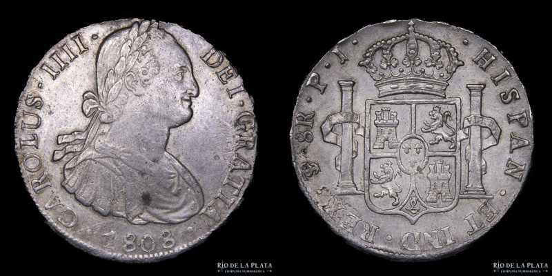 Potosí. Carlos IV. (1788-1808) 8 Reales 1808 PJ (Pedro Martín Albizu, Juan Palom...