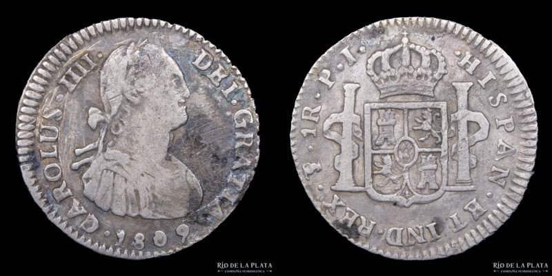 Potosí. Carlos IV (1789-1808) 1 Real 1809 PJ (Pedro Albizu, Juan Palomo y Sierra...