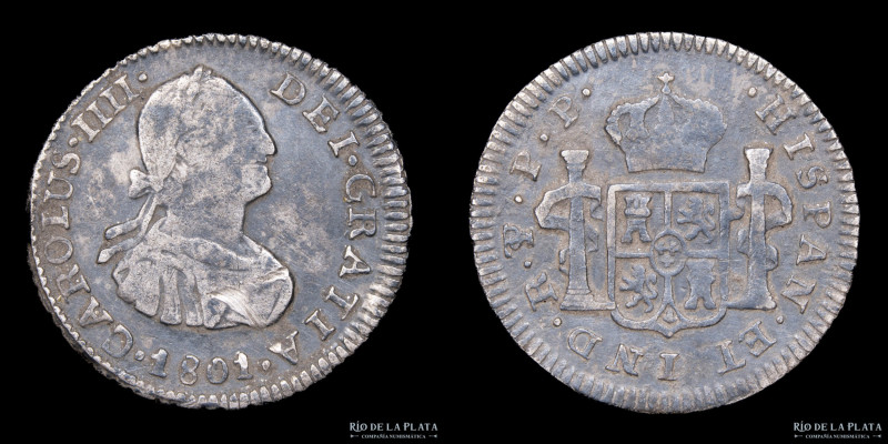 Potosí. Carlos IV (1788-1808) 1/2 Real 1801 PP (Pedro Mazondo, Pedro Martín Albi...