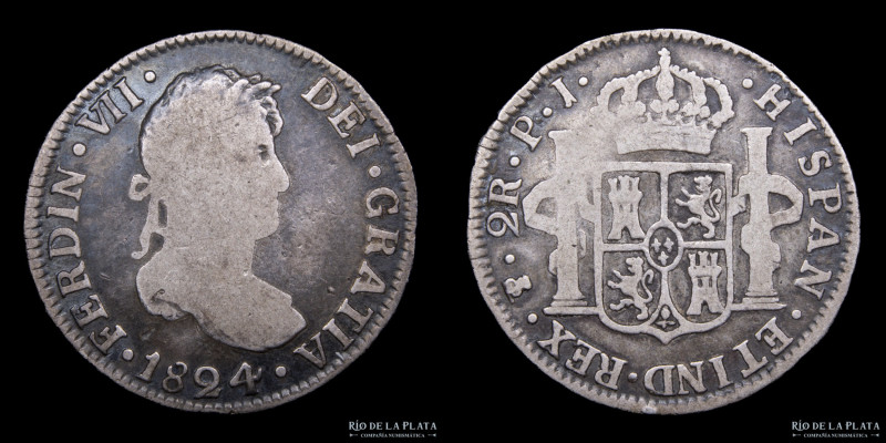 Potosí. Fernando VII (1808-1833) 8 Reales 1824 PJ (Pedro Albizu, Juan Palomo y S...