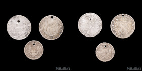 Potosi. Lote x3. 2 Reales y 1 Real. Columnarias
