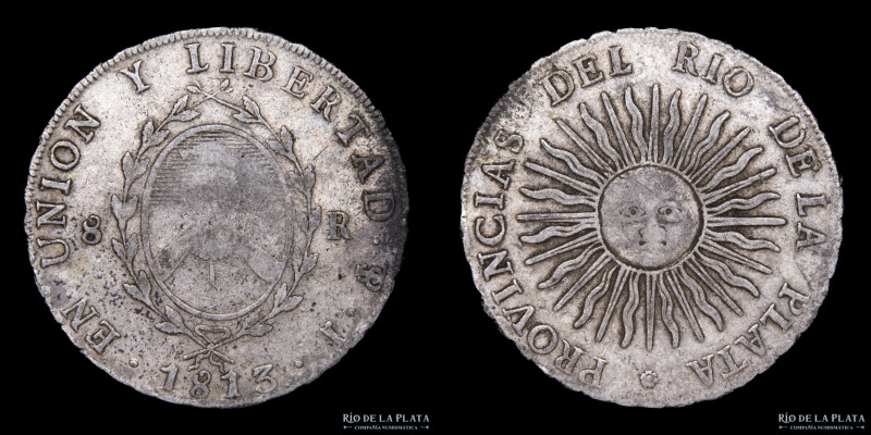 Argentina. Provincias Unidas del Río de la Plata. 8 Reales 1813 J. Ensayador Jos...