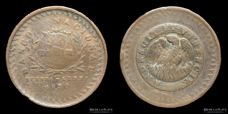 Argentina. Buenos Aires. 20 Décimos 1830. Buenos Aires mint. Cobre; 32.5 mm; 21....