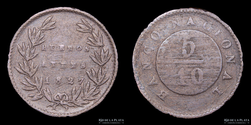 Argentina. Buenos Aires. 5 Décimos 1827. Casa de Moneda de Buenos Aires. Cobre; ...
