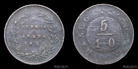 Argentina. Buenos Aires. 5 Decimos 1827. Reverso Medalla. CJ 9.3.1