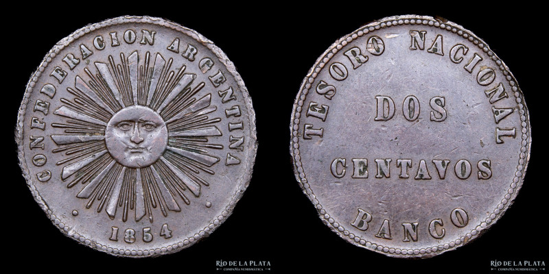 Argentina. Confederación. 2 Centavos 1854. Ceca Birmingham. Cobre; 29.0mm; 9.94g...