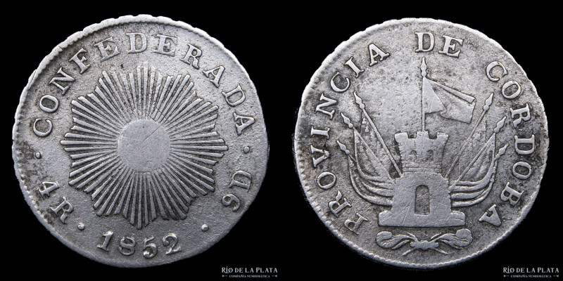 Argentina. Córdoba. 4 Reales 1852. Cuño Riojano. Plata 750; 31mm; 13.10g. CJ 64....