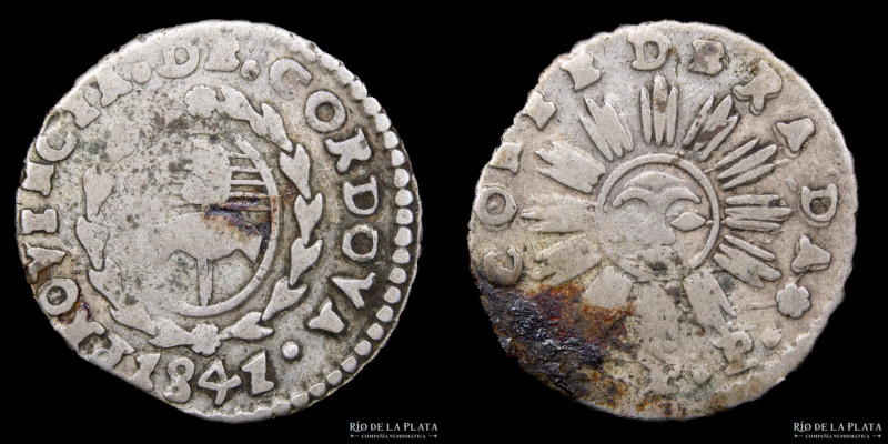 Argentina. Córdoba. 1 Real 1841 JPP (José Policarpo Patiño). Escudo nacional con...