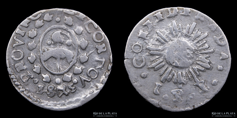 Argentina. Córdoba. 1 Real 1843 JPP (José Policarpo Patiño). Escudo nacional sin...