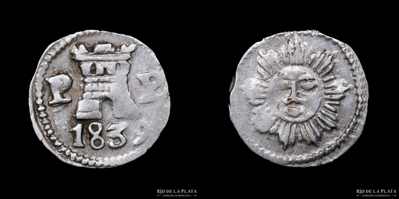 Argentina. Cordoba. 1/4 Real 1839. Plata; 18mm; 0.86g. CJ 7.1.1 (A30-R17) (XF)
...
