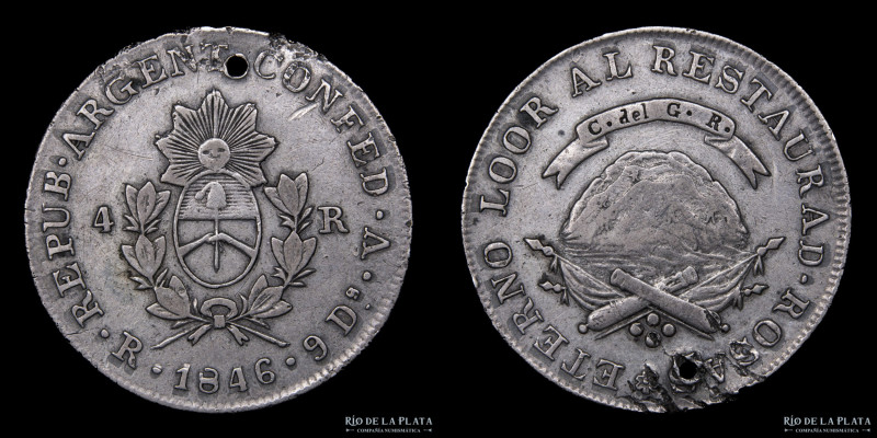 Argentina, La Rioja. 4 Reales 1846 V. Período de Rosas. Plata 750; 32.0mm; 13.15...